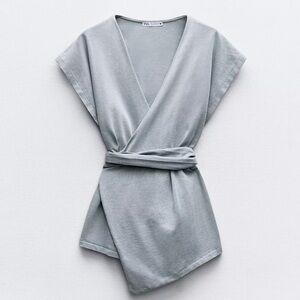 Zara Heavy Cotton Gray Wrap Top and Shorts